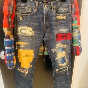 Polo by Ralph Lauren Blue Skinny Jeans with Distressed Patchwork